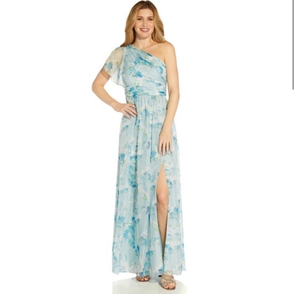 Adrianna Papell Dresses & Skirts - NWT ADRIANNA PAPELL FLORAL PRINT ONE SHOULDER EVENING DRESS BLUE GREEN SIZE 8